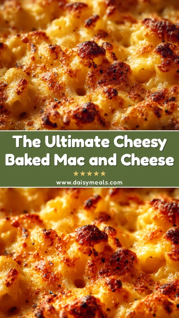 A close-up of a serving of the ultimate baked mac and cheese recipe, showing off the creamy cheese sauce and crispy golden-brown topping in a white bowl.