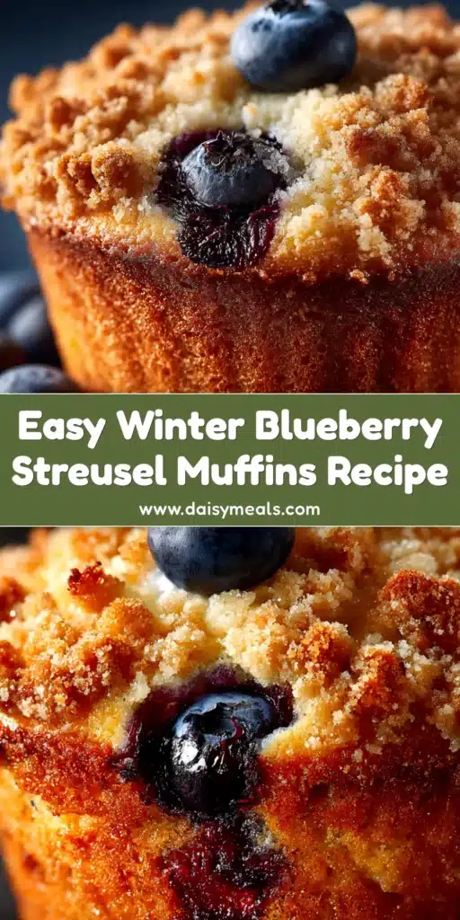 A close-up of a golden-brown blueberry streusel muffin with a crumbly topping, sitting on a wire rack next to a bowl of fresh blueberries.