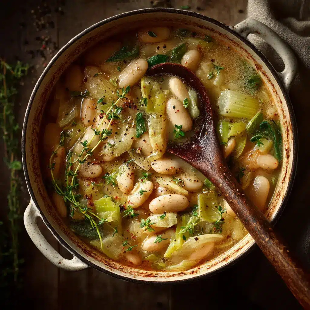 Butter Beans with Leeks (Creamy & Simple Recipe) 2 A close-up shot of the ingredients for the butter beans with leeks recipe, including leeks, canned butter beans, garlic, and herbs.
