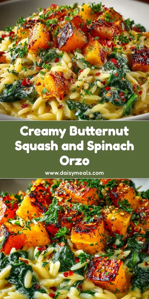 Creamy Butternut Squash Orzo (The Perfect Fall Dinner) 3 A top-down view of a white bowl filled with creamy butternut squash orzo, garnished with fresh sage leaves and parmesan cheese.