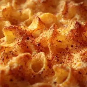 The creamy three-cheese sauce for the baked mac and cheese recipe being stirred in a large pot.