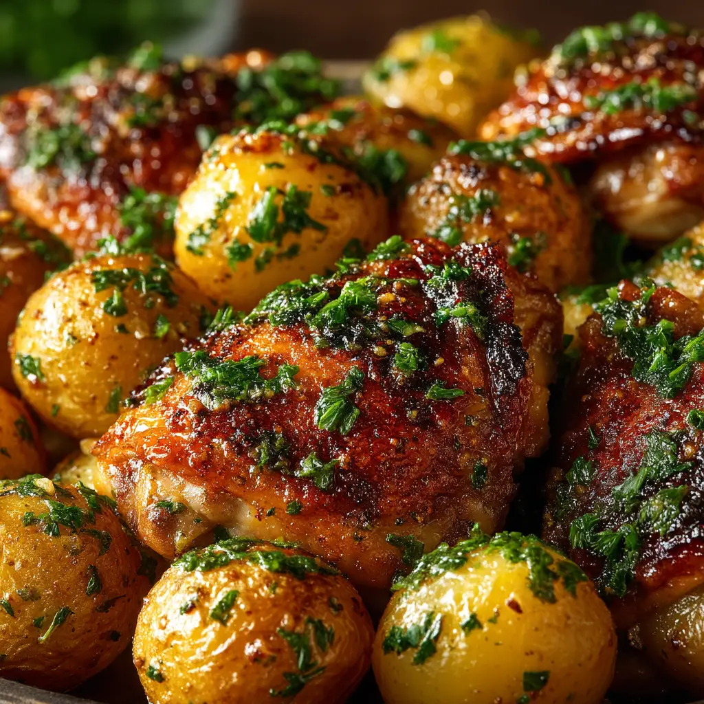 Chicken and potatoes layered in a slow cooker before adding the creamy garlic parmesan sauce.