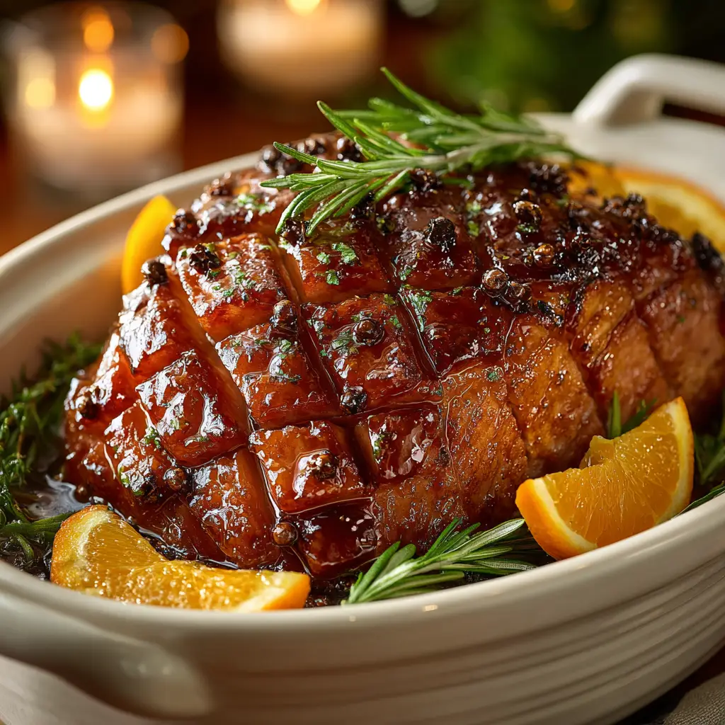 A spiral-cut ham being placed into an oval slow cooker before cooking.
