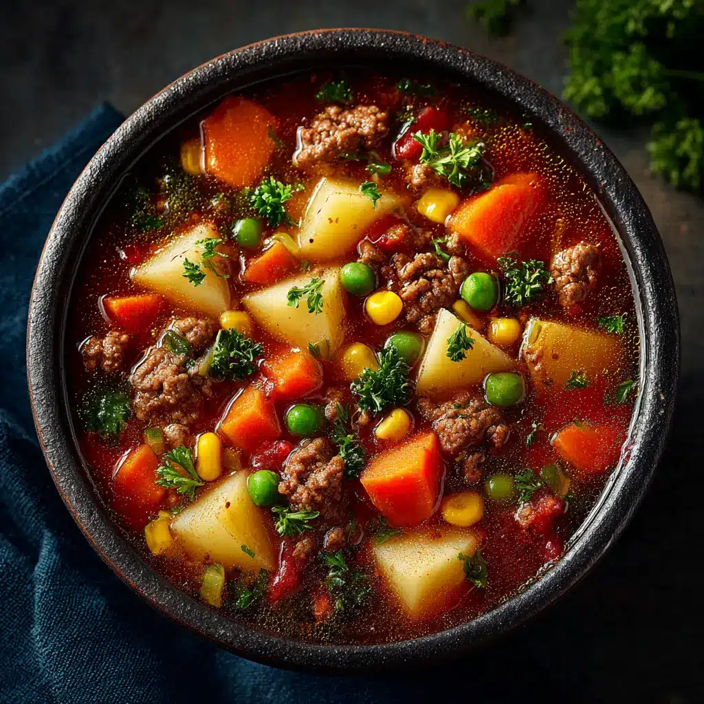 Crockpot Vegetable Beef Soup: The Ultimate Comfort Meal 2 All the fresh ingredients for slow cooker vegetable beef soup arranged on a wooden surface, including beef chunks, carrots, celery, potatoes, and onions.