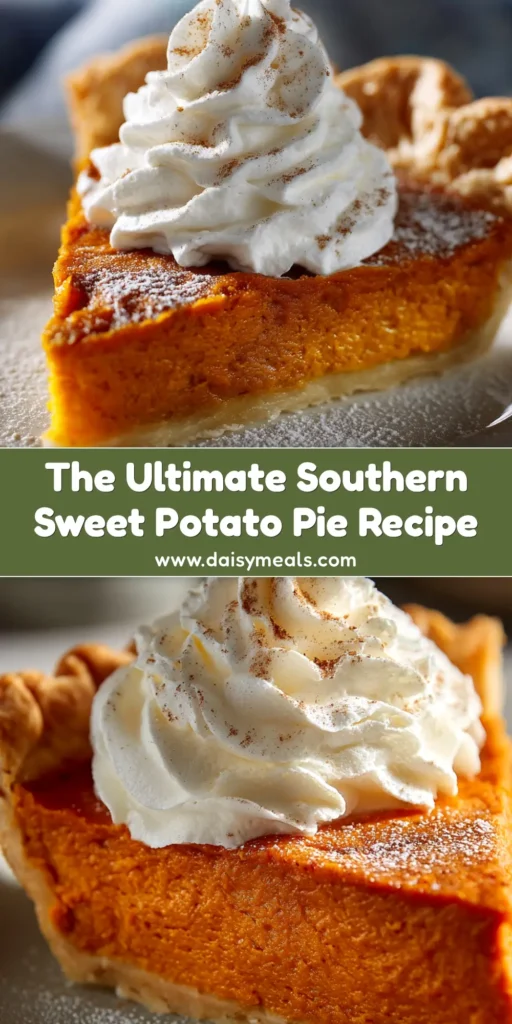 A perfect slice of Southern Sweet Potato Pie on a white plate, showing a creamy orange filling and a flaky golden crust. This easy homemade recipe is a classic soul food dessert for Thanksgiving.