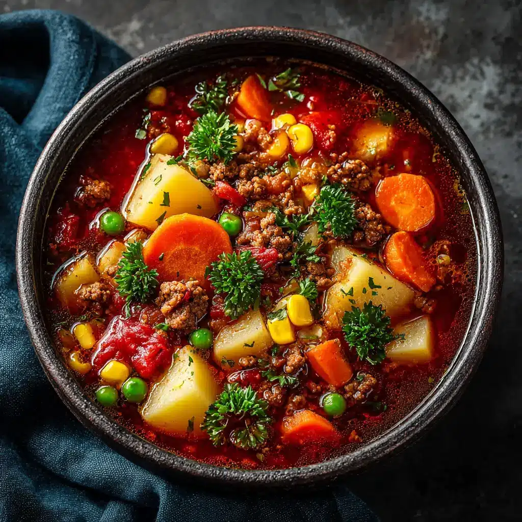Crockpot Vegetable Beef Soup: The Ultimate Comfort Meal 1 The Crockpot Vegetable Beef Soup simmering in the slow cooker, with the lid off to show the tender beef and vegetables in the rich broth.