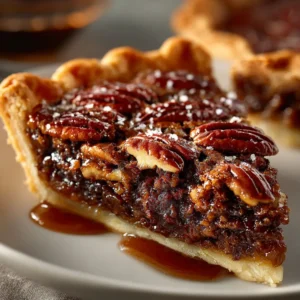The whole Texas Chocolate Pecan Pie cooling on a wire rack, with a golden-brown crust and a glossy pecan topping.