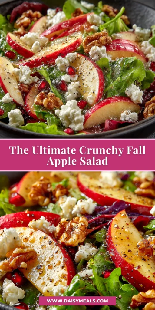 Apple Feta Salad with a Zesty Honey Vinaigrette 4 A close-up overhead shot of a vibrant Apple Feta Salad in a white bowl, featuring crisp apple slices, crumbled feta, and walnuts, ready to be pinned.