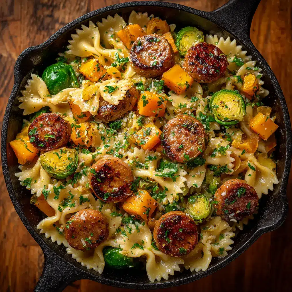 Autumn Pasta with Butternut Squash and Sage 1 A close-up of sausage and sage pasta, showing the rich texture of the creamy Parmesan sauce.