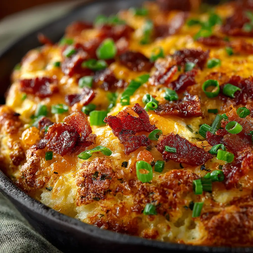 The breakfast casserole assembled in a baking dish and ready for the oven, topped with shredded cheese.