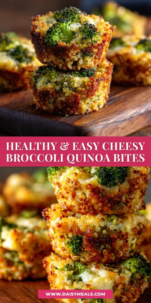 A stack of golden brown baked broccoli quinoa bites on a white plate, ready to be served as a healthy snack.