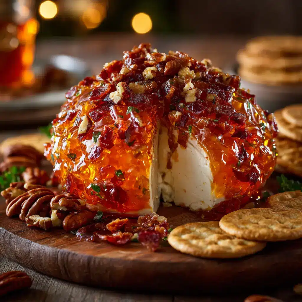 A step-by-step image showing the cheese ball being rolled in a plate of toasted, chopped pecans.