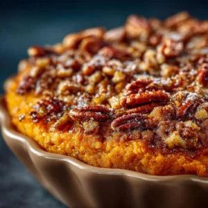 The creamy sweet potato filling for the souffle being mixed in a glass bowl before baking.