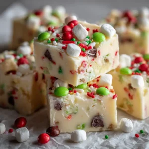A close-up macro shot of a square of creamy white chocolate fudge, showing the soft, embedded mini marshmallows.