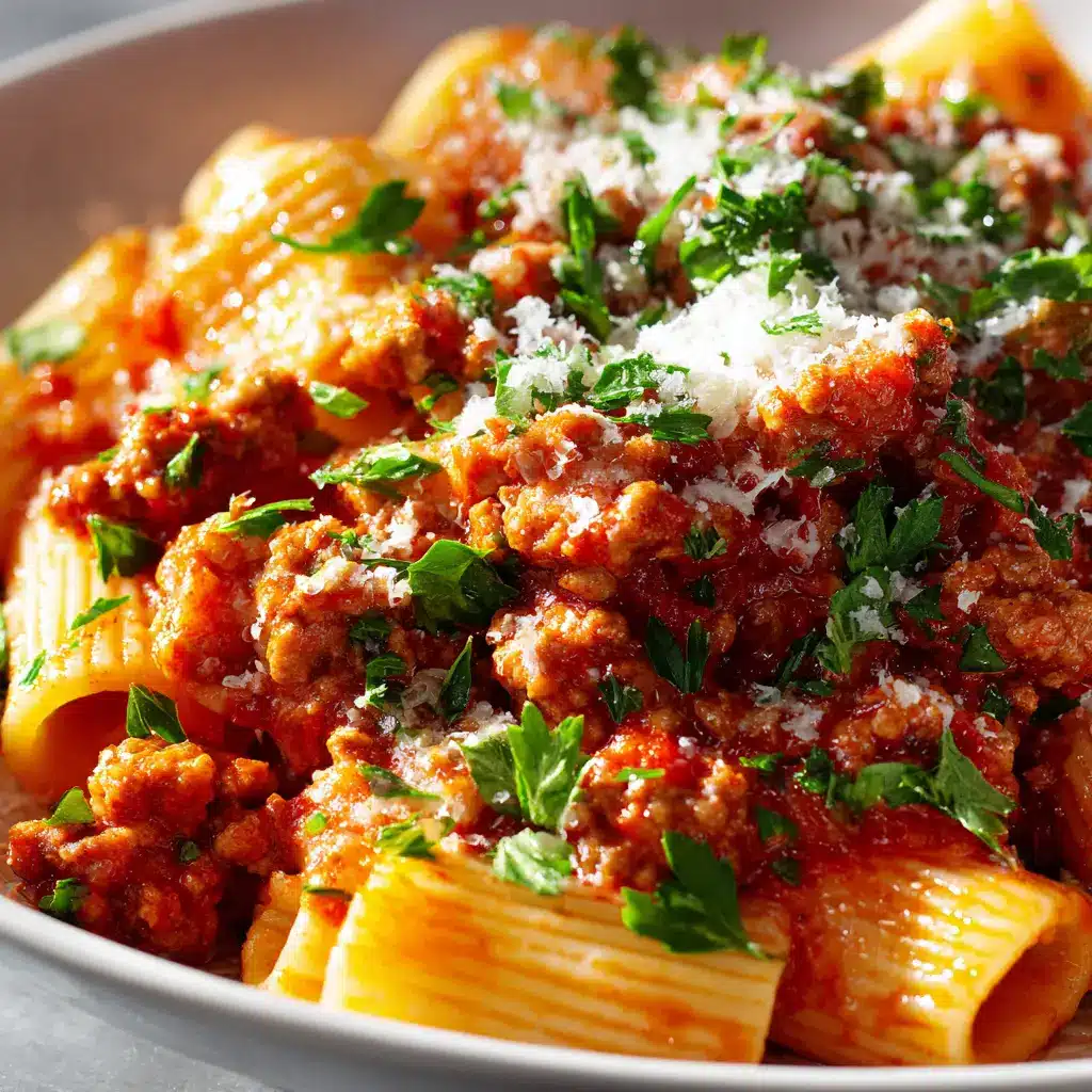 A spoonful of ground turkey pasta being lifted from a bowl, showcasing the hearty sauce and perfectly cooked noodles. The background shows the full dish.