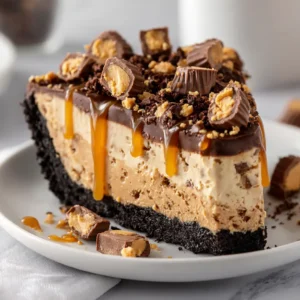 A close-up view of the creamy peanut butter filling being spread into the chocolate shell of the homemade giant peanut butter cup.