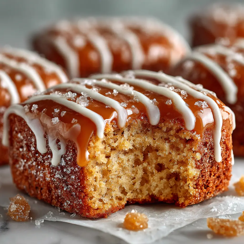 A close-up of a maple donut bar being glazed, with the thick maple frosting dripping down the side.