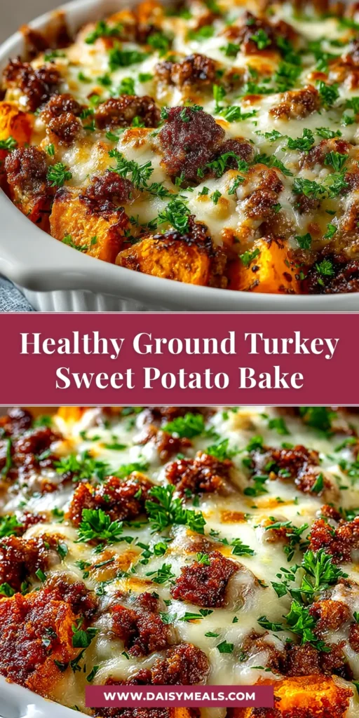 Ground Turkey Sweet Potato Bake: The Perfect Healthy Weeknight Meal 3 A delicious and healthy ground turkey sweet potato bake in a white casserole dish, ready to be served. The perfect one-pan weeknight dinner.