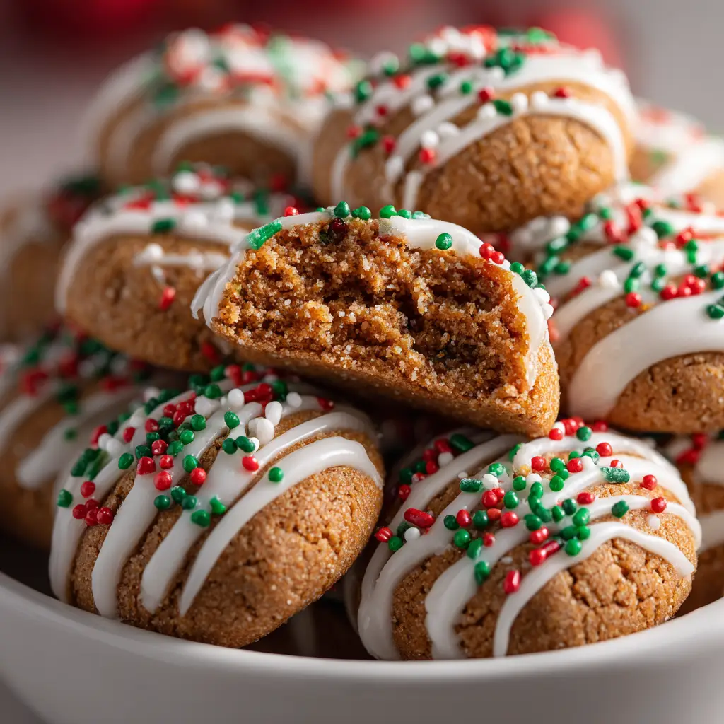 A batch of freshly baked gingerbread cookie bites cooling on a wire rack before being glazed.