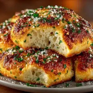 A close-up shot of soft garlic breadsticks made from the Olive Garden copycat recipe, showing their fluffy texture.