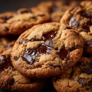 A stack of homemade soft chocolate chip cookies, fresh from the oven. This image showcases the texture and quality of this easy cookie recipe.