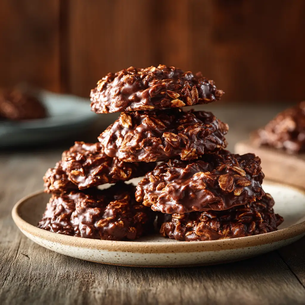 Using a tablespoon to scoop portions of warm no-bake cookie mixture onto a sheet of parchment paper.
