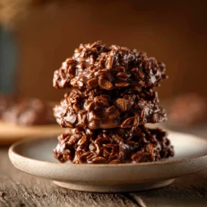 All the ingredients for no-bake cookies, including butter, sugar, milk, cocoa, peanut butter, and oats, measured out on a kitchen counter.