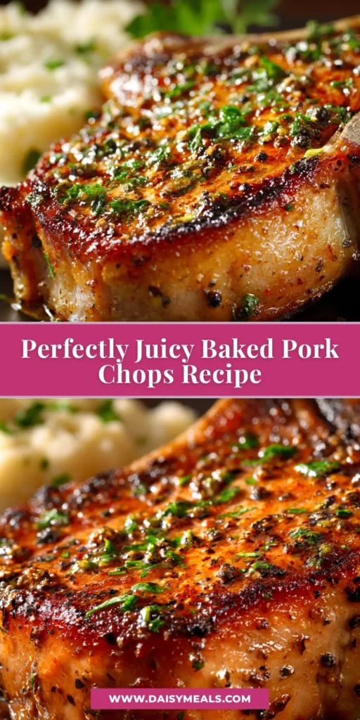 Juicy Baked Pork Chops (So Easy, So Tender!) 4 A plate of juicy baked pork chops with a golden-brown crust, garnished with fresh parsley. This image showcases the easy and tender juicy baked pork chops recipe.