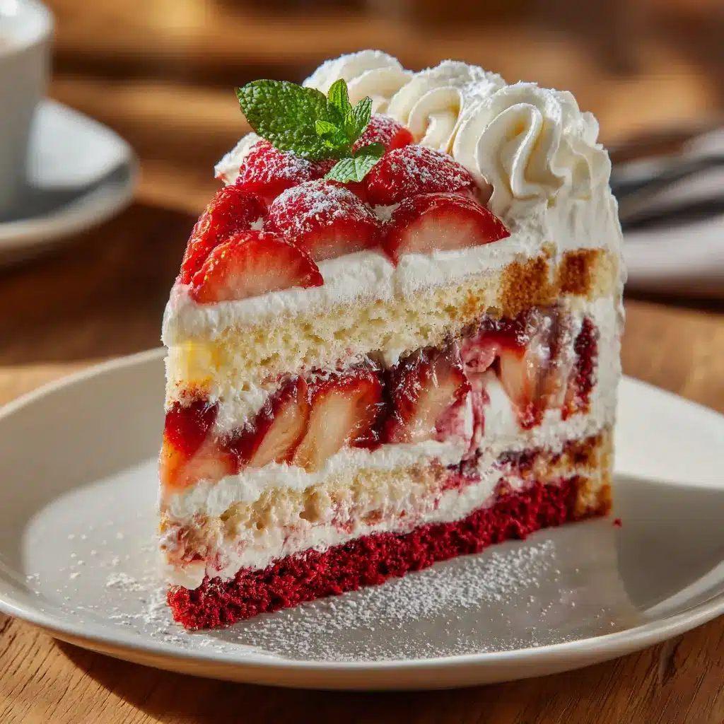 Strawberries and Cream Layer Cake: A Perfect Summer Dessert 1 Assembling the strawberries and cream layer cake, with a spatula spreading the fresh strawberry filling over the first cake layer.