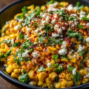 A platter of freshly prepared Mexican Street Corn, garnished with cilantro and lime wedges, showcasing the key ingredients.