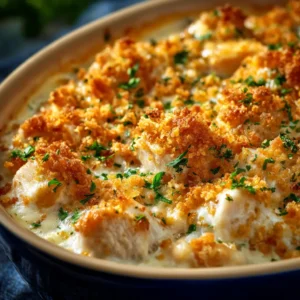 The ingredients for the bacon ranch chicken casserole being mixed in a large glass bowl before baking.