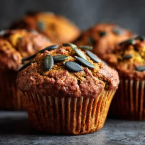 An extreme close-up of a moist pumpkin protein muffin, highlighting its soft texture and warm spices.