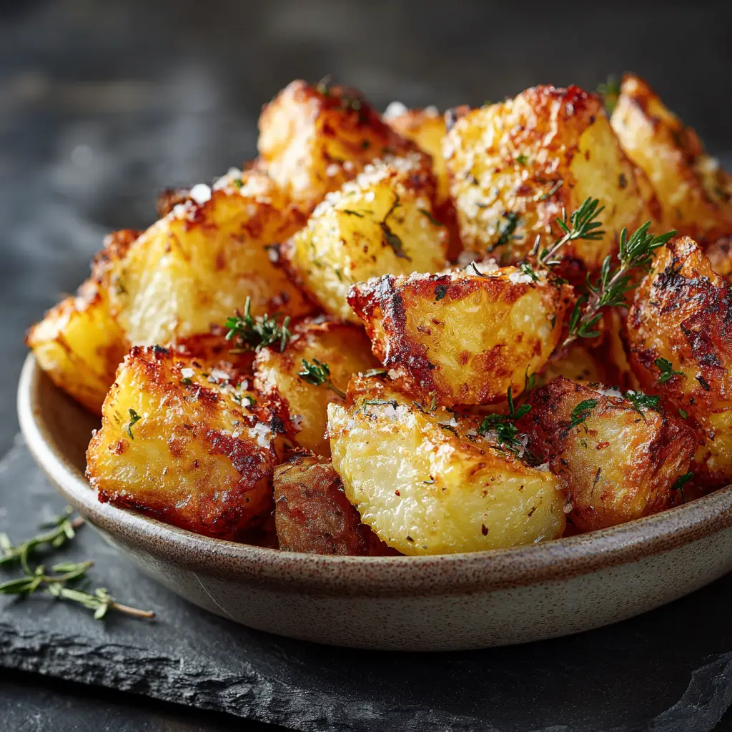 Crispy Roast Potatoes: The Ultimate Guide to Perfect Crunch 2 An extreme close-up shot of a single crispy roast potato, highlighting its crunchy, golden-brown texture.