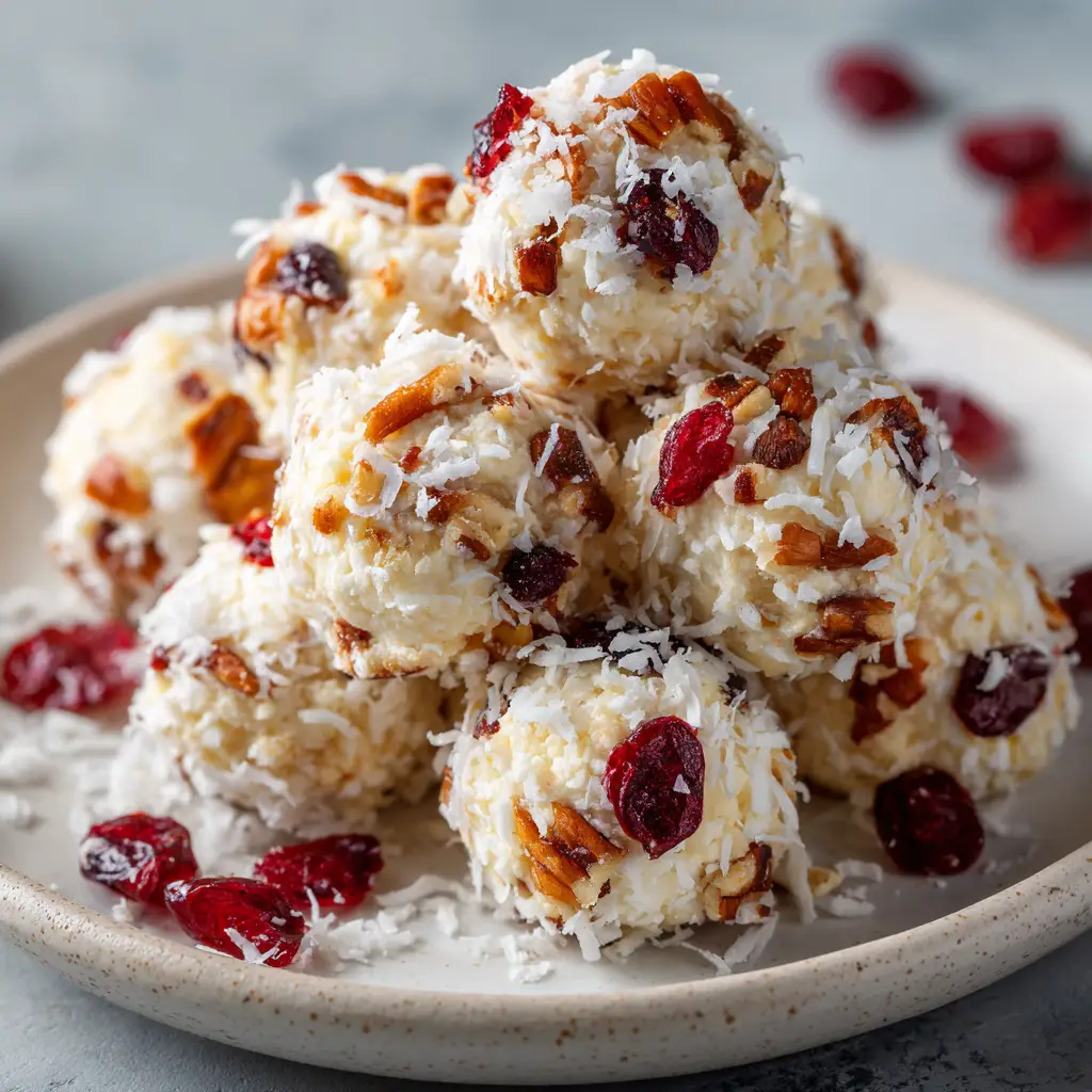 A slice of the pineapple cranberry cheese ball on a cracker, highlighting the creamy interior and the crunchy pecan coating.