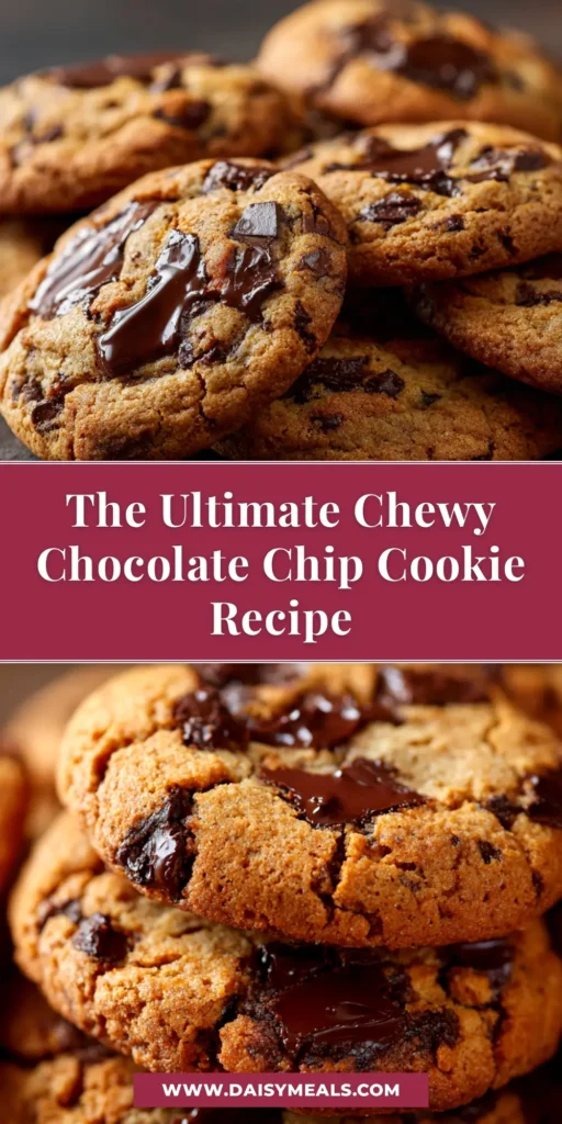 An amazing chocolate chip cookie recipe that creates perfectly chewy and soft cookies. A single cookie is broken in half to show the gooey, melted chocolate chip center.