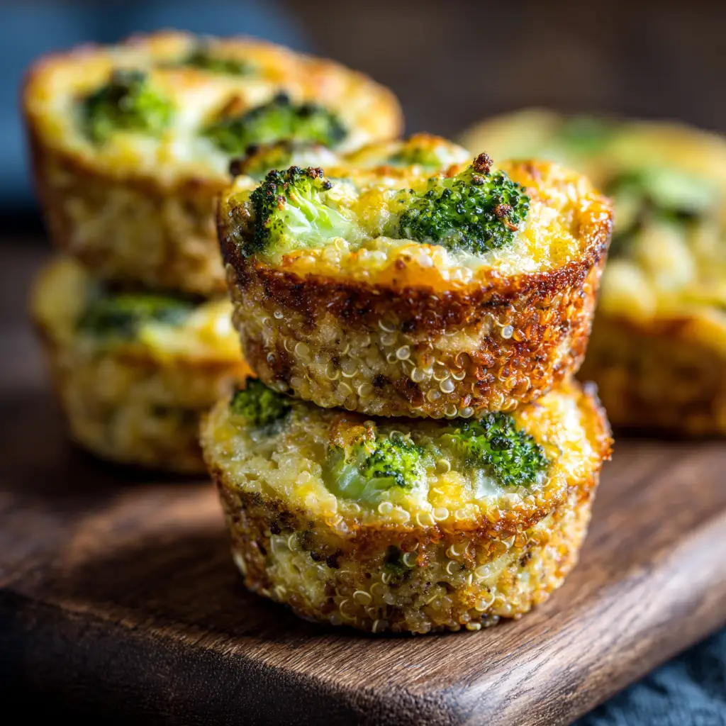 A close-up shot of several broccoli quinoa bites on a baking sheet lined with parchment paper before being baked.