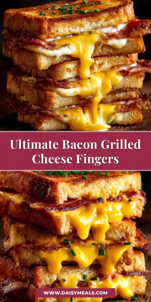 Bacon Wrapped Grilled Cheese: The Ultimate Guide 4 A perfectly cooked Bacon Wrapped Grilled Cheese sandwich cut in half to show a glorious cheese pull, resting on a wooden board.