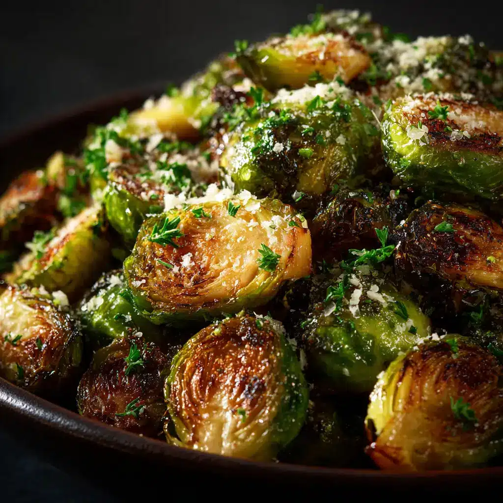 Parmesan Brussels Sprouts: The Ultimate Crispy Recipe 1 A batch of baked brussels sprouts with parmesan spread on a baking sheet, fresh out of the oven and golden brown.