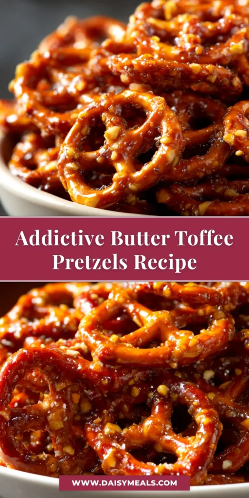 A top-down view of homemade butter toffee pretzels broken into pieces on a sheet of parchment paper. The perfect salty and sweet snack.