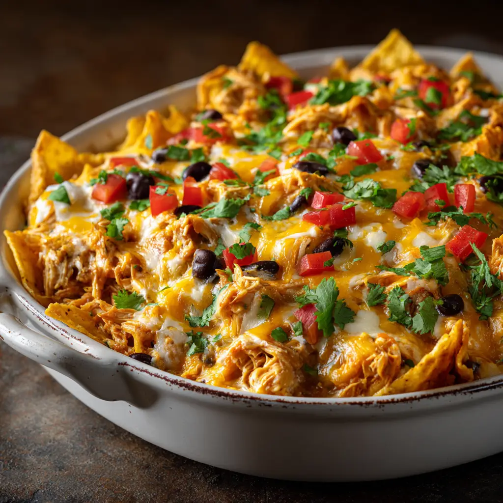 Mexican Chicken Casserole (The Easiest, Cheesiest Recipe!) 2 A close-up shot of a spoonful of cheesy chicken tortilla casserole, showing the layers of chicken, beans, corn, and melted cheese.