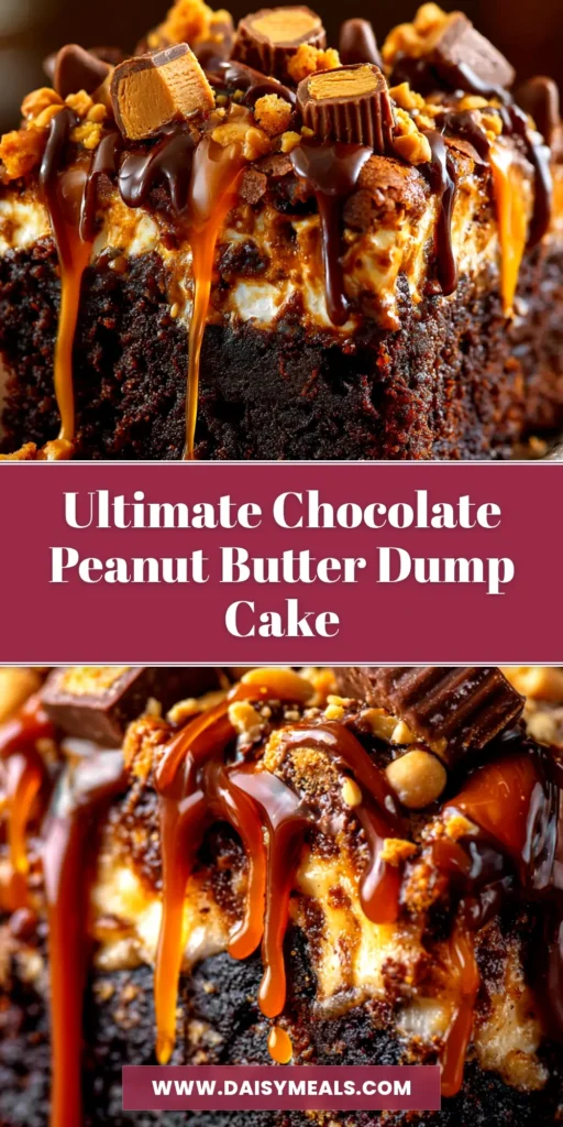 Chocolate Peanut Butter Dump Cake: The Easiest, Most Decadent Dessert 3 A slice of gooey Chocolate Peanut Butter Dump Cake on a white plate with a fork, showing the rich layers of chocolate and peanut butter.