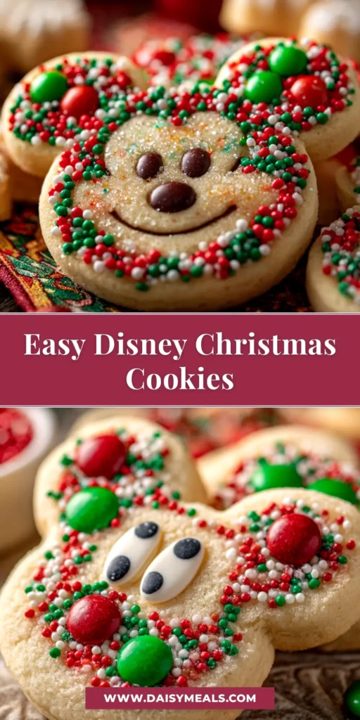 A tray of festive Christmas Mickey Sugar Cookies decorated with red, green, and black royal icing. The perfect no-spread holiday cookie recipe.