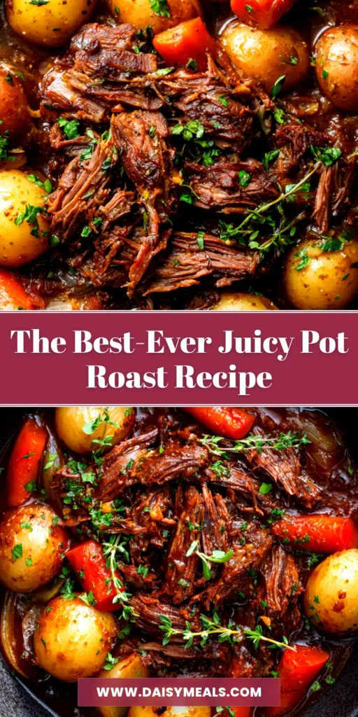 Pot Roast Recipe for a Perfect, Tender Result Every Time 3 A delicious and tender pot roast recipe, sliced and served on a platter with roasted carrots, potatoes, and a rich gravy. The perfect comfort food dinner.