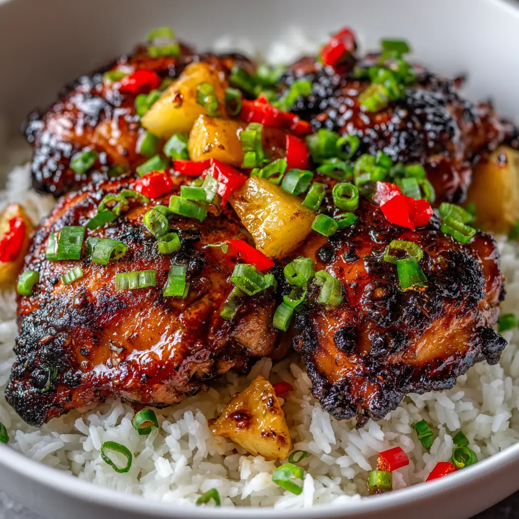 Huli Huli Chicken (The Authentic Hawaiian Grilled Recipe) 1 A close-up view of cooked Huli Huli chicken, sliced to show its juicy interior, ready to be served.
