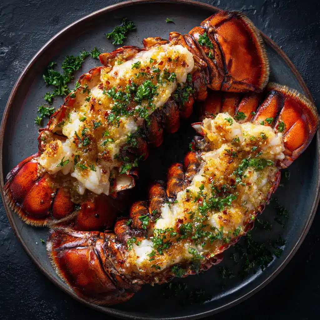 A detailed close-up showing the tender, opaque meat of a lobster tail after baking, indicating it is cooked perfectly.