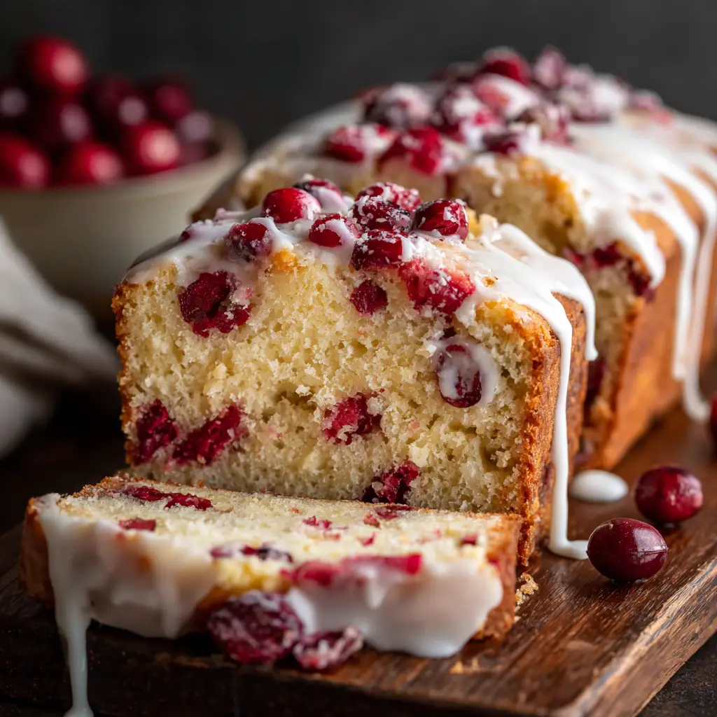 Cranberry Orange Loaf: The Only Recipe You'll Ever Need 1 A slice of fresh cranberry orange loaf cake on a plate, ready to be served for breakfast or dessert.