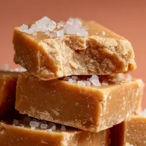 A close-up shot of a stack of creamy gingerbread fudge, showing its smooth texture and rich color.