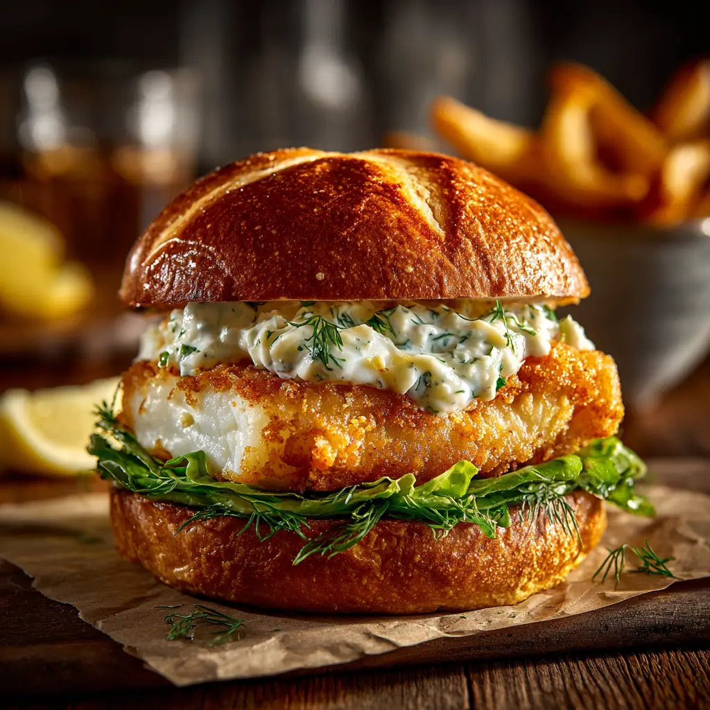 Crispy Fried Cod Sandwich (Restaurant-Style) 1 The process of dredging a cod fillet in Panko breadcrumbs before frying to create a crispy cod sandwich.