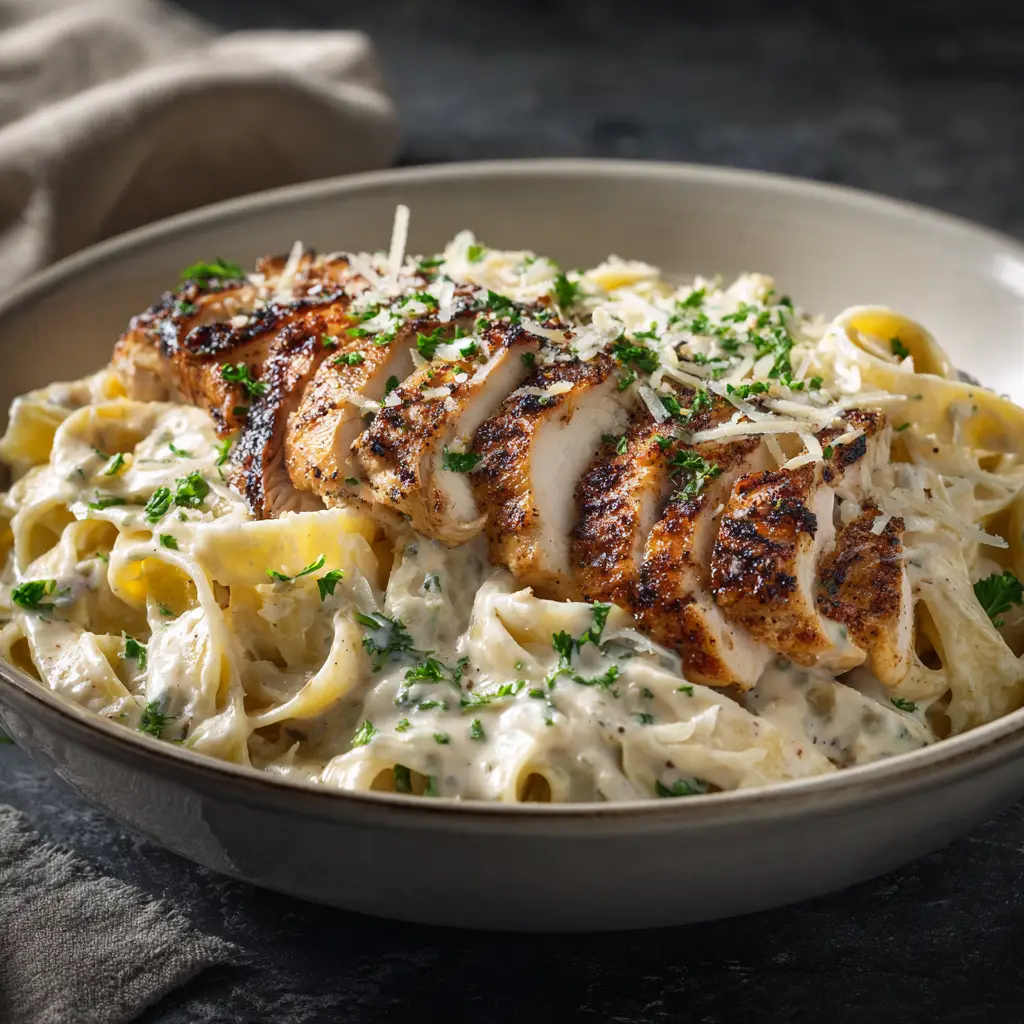 A close-up of creamy fettuccine alfredo being twirled on a fork, highlighting the rich homemade parmesan sauce.