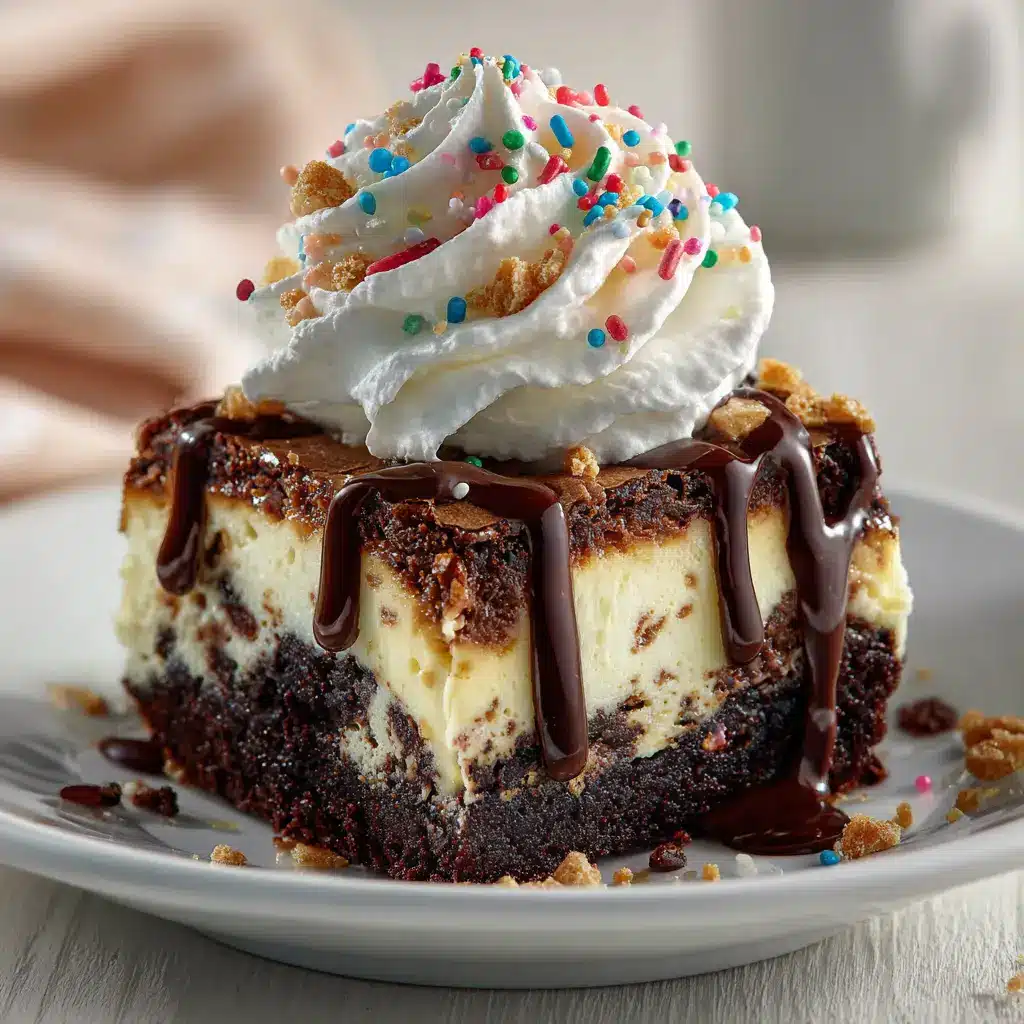 Rich, homemade hot fudge sauce being drizzled over a scoop of vanilla ice cream on top of a brownie.